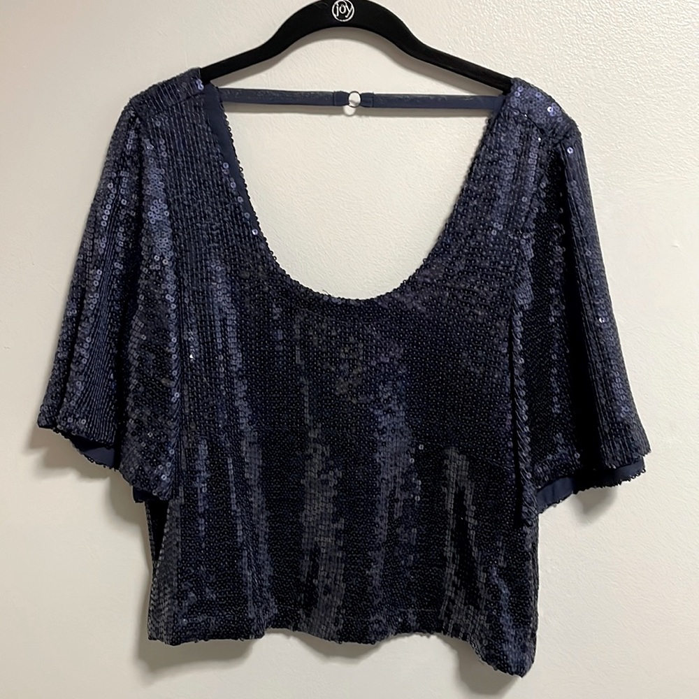 Free People Navy Sequin Crop Top